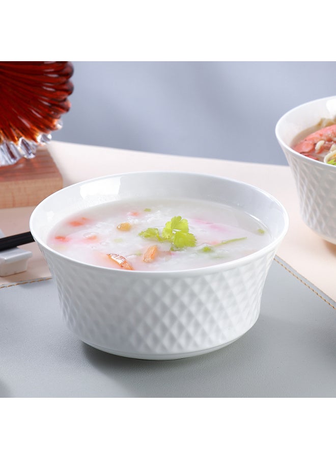 Sky Top Ceramic Bone China Soup Bowl, Pure White Embossed Bowl, Household Tableware, 6-inch Dazzling 4-piece Set - Image 3