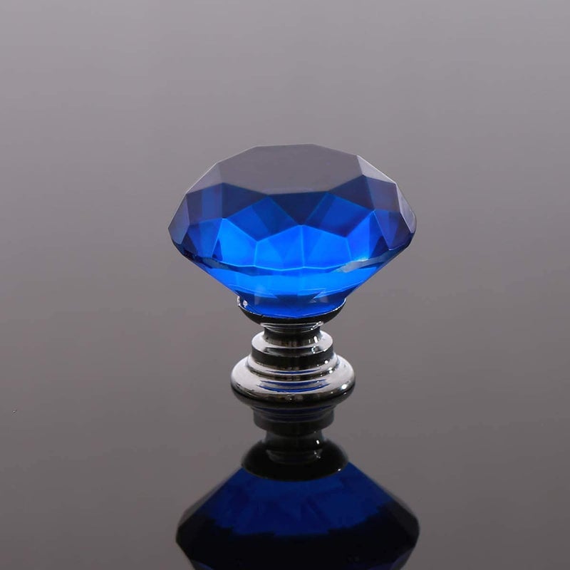 Akstore 6 Pcs Crystal Glass Cabinet Knobs 30mm Diamond Shape Drawer Kitchen Cabinets Dresser Cupboard Wardrobe Pulls Handles (30mm, Blue) - Image 3