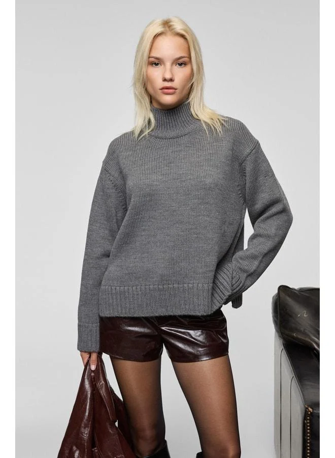 GRIMELANGE JOYITA Women's Fisherman Collar Oversized Knit Charcoal Sweater.