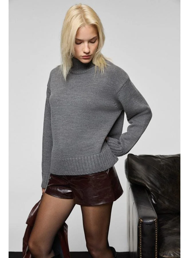 GRIMELANGE JOYITA Women's Fisherman Collar Oversized Knit Charcoal Sweater.