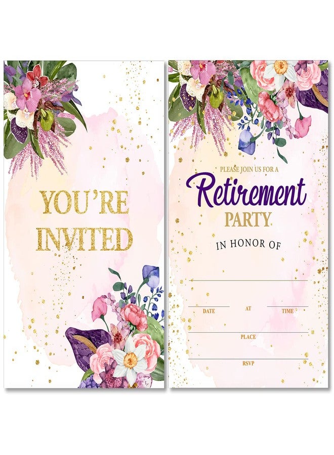 Soiceu Floral Retirement Party Invitations with Envelopes Set of 20 Elegant Flowers Retirement Dinner Party Invites - Image 1