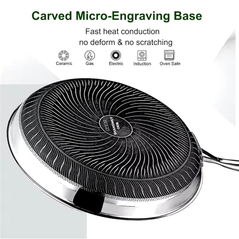 Jecrina مقلاة جيكرينا المسطحة من الفولاذ المقاوم للصدأ غير لاصقة بطبقة هجين خالية من PFOA مقلاة بايلا للمأكولات البحرية للطبخ [28 سم] - Image 2