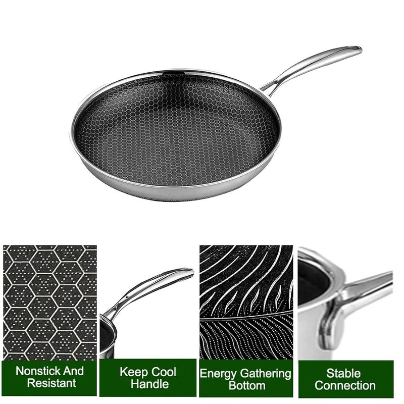 Jecrina مقلاة جيكرينا المسطحة من الفولاذ المقاوم للصدأ غير لاصقة بطبقة هجين خالية من PFOA مقلاة بايلا للمأكولات البحرية للطبخ [28 سم] - Image 4