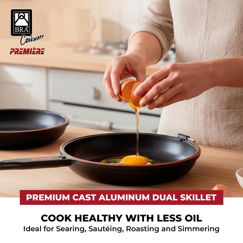 BRA COOKWARE Premiere Dual Skillet | 8 inches Double Frying Pan for Frittatas & Spanish Omelets | PFOA Free Triple Nonstick Coating | Full Induction Reversible Pan | Cast Aluminum Flip Skillet - Image 3