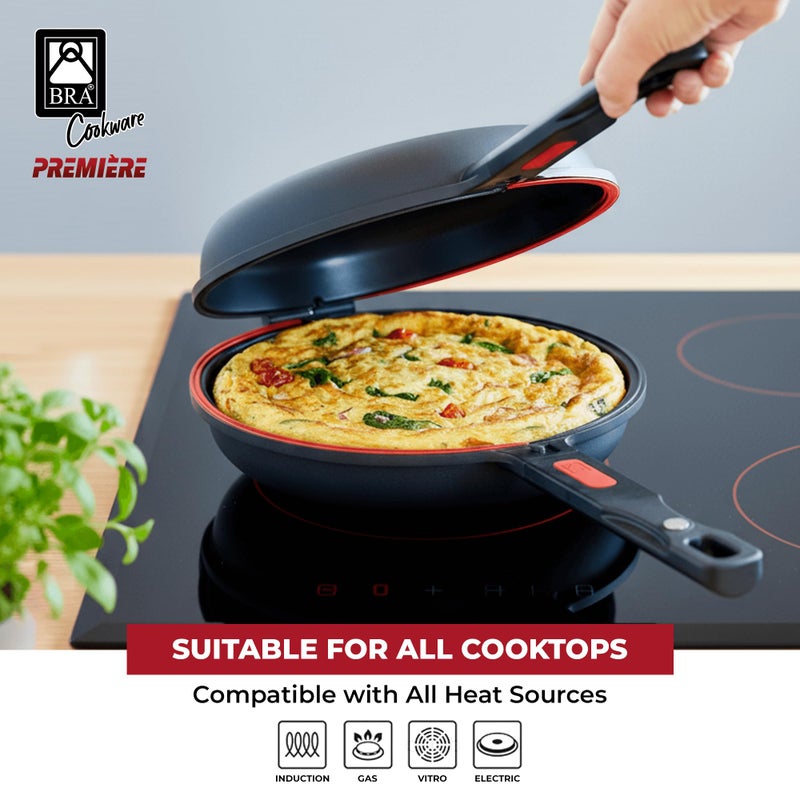 BRA COOKWARE Premiere Dual Skillet | 8 inches Double Frying Pan for Frittatas & Spanish Omelets | PFOA Free Triple Nonstick Coating | Full Induction Reversible Pan | Cast Aluminum Flip Skillet - Image 4