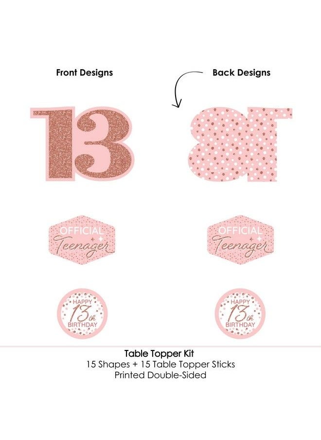 Big Dot of Happiness 13Th Pink Rose Gold Birthday Happy Birthday Party Centerpiece Sticks Table Toppers Set Of 15  - Image 5
