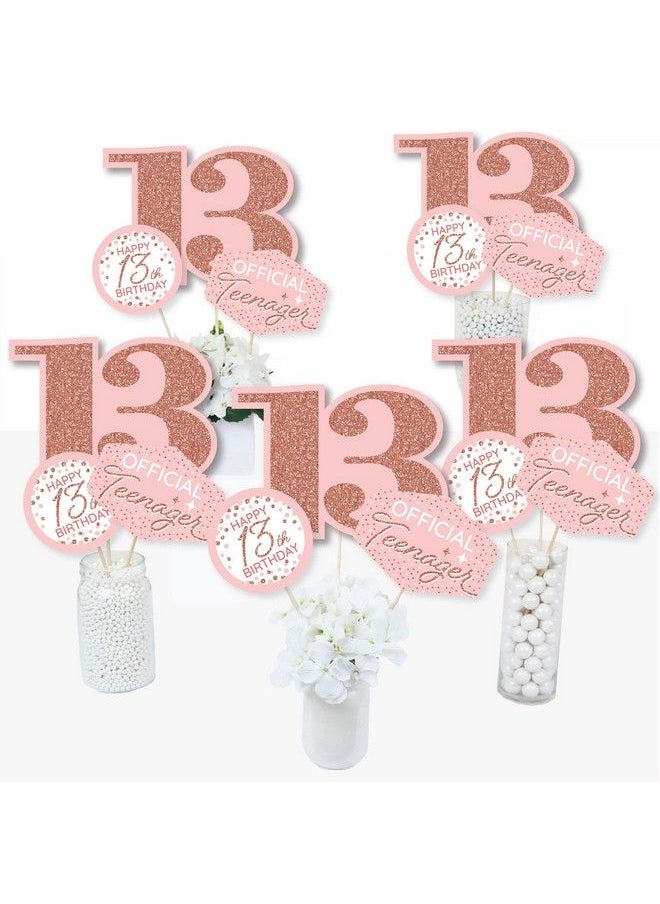 Big Dot of Happiness 13Th Pink Rose Gold Birthday Happy Birthday Party Centerpiece Sticks Table Toppers Set Of 15  - Image 1