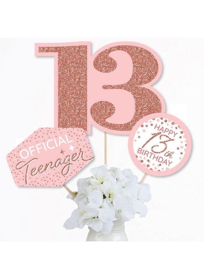 Big Dot of Happiness 13Th Pink Rose Gold Birthday Happy Birthday Party Centerpiece Sticks Table Toppers Set Of 15  - Image 3