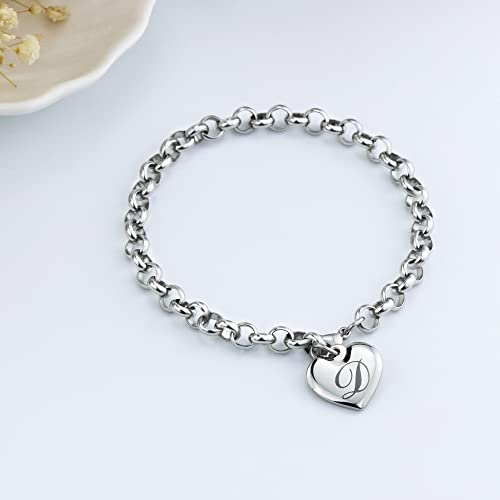 SANNYRA Charms Bracelets for Women, Heart Charm Initial Bracelet Trendy, D Letters Stainless Steel Bracelet Jewelry Confirmation Gifts for Christmas Birthday - Image 5