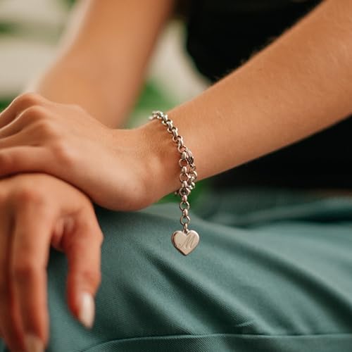 SANNYRA Charms Bracelets for Women, Heart Charm Initial Bracelet Trendy, D Letters Stainless Steel Bracelet Jewelry Confirmation Gifts for Christmas Birthday - Image 2