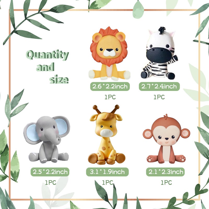DRWATE Jungle Safari Animal Cake Topper with Lion Giraffe Monkey Elephant Zebra for Wild Animals Themed Birthday Baby Shower Party Supplies (STYLE 1) - Image 2