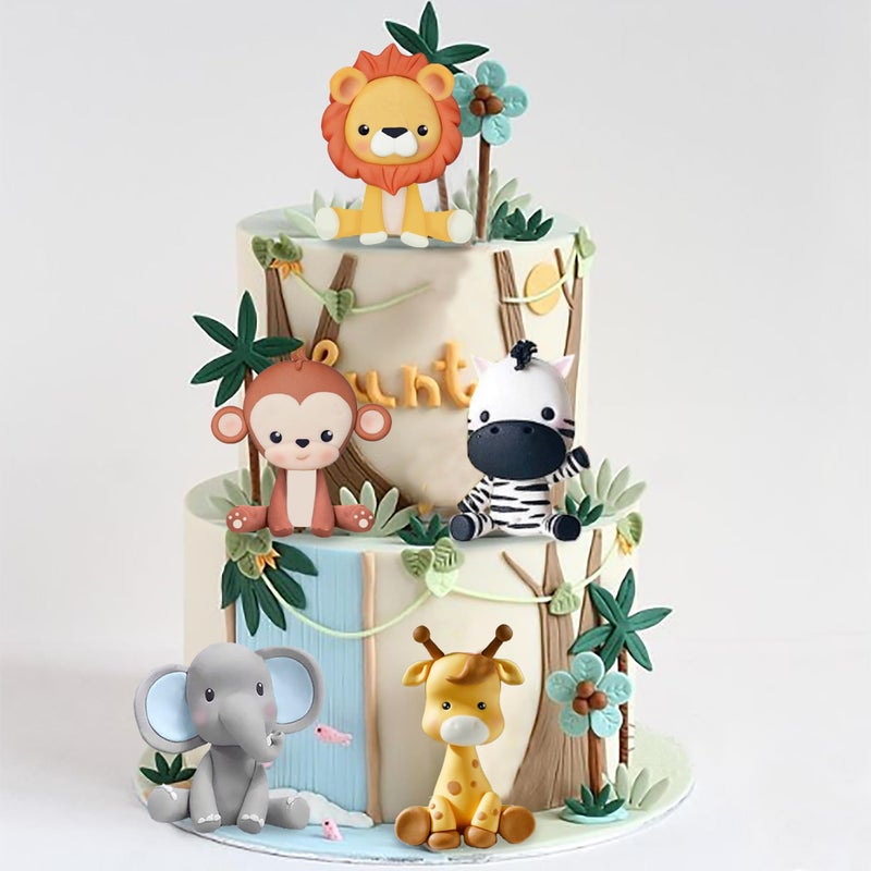 DRWATE Jungle Safari Animal Cake Topper with Lion Giraffe Monkey Elephant Zebra for Wild Animals Themed Birthday Baby Shower Party Supplies (STYLE 1) - Image 4