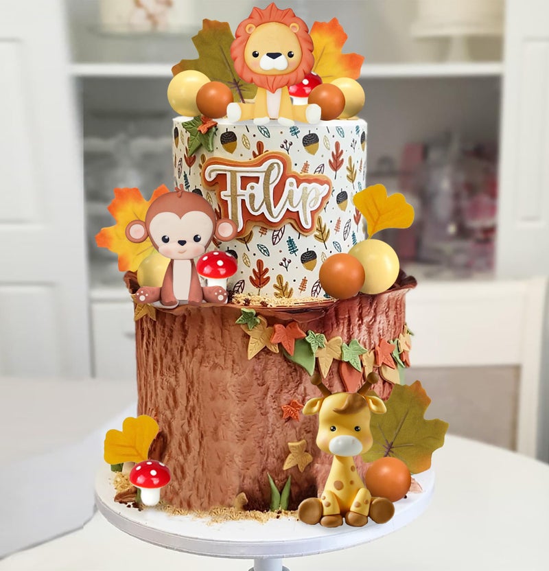 DRWATE Jungle Safari Animal Cake Topper with Lion Giraffe Monkey Elephant Zebra for Wild Animals Themed Birthday Baby Shower Party Supplies (STYLE 1) - Image 5