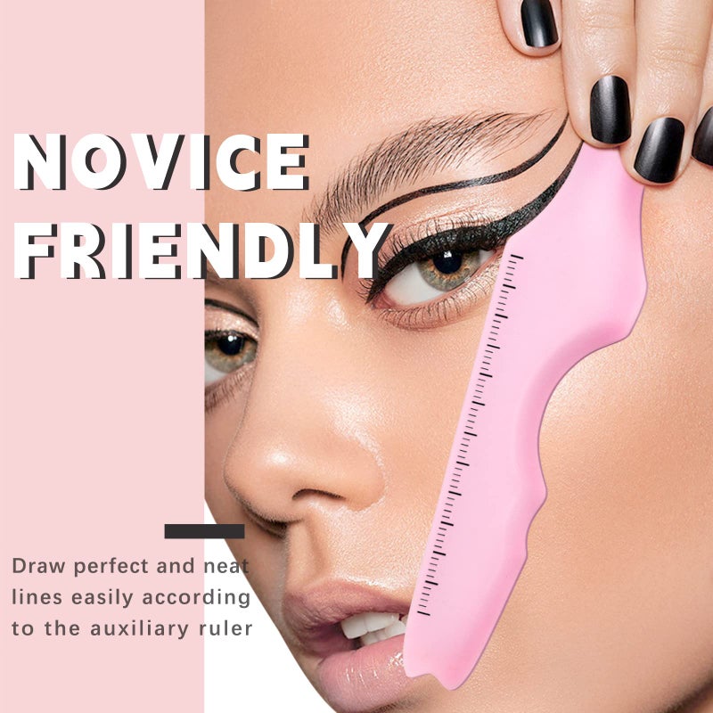 HOSAILY 5 in1 Eyeliner Stencils Silicone Multi-Purpose Eye Makeup Tool for Winged Eyeliner, Defined Eyebrow, Eyelash, Face Contour and Lip Line Lazy Quick Makeup Tool-Pink - Image 2