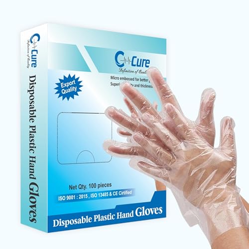 C-Cure Disposable Plastic Hand Gloves Pack of 500 Pcs | Handgloves for Cooking, Dishwashing, Hair Coloring, Cleaning | Latex-Free, Food Safe, Kitchen Gloves For Cutting Vegetables - Image 1