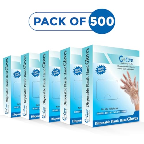 C-Cure Disposable Plastic Hand Gloves Pack of 500 Pcs | Handgloves for Cooking, Dishwashing, Hair Coloring, Cleaning | Latex-Free, Food Safe, Kitchen Gloves For Cutting Vegetables - Image 2