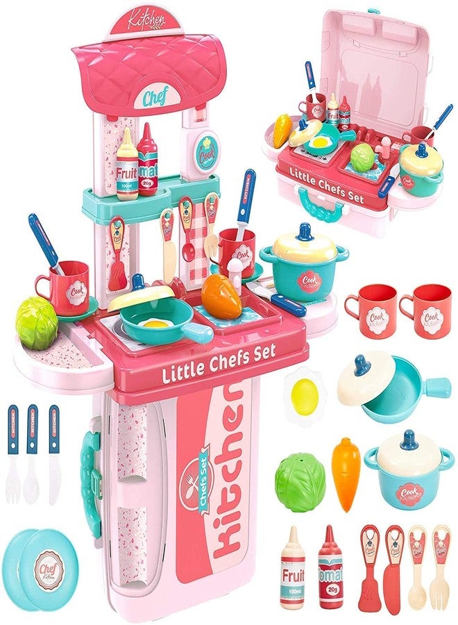 TechHark Kitchen Set For Girls Toy With Cooking Utensils Combo Items, Little Chef Realistic Miniature Chefs Pretend Play/Role Play Home Game, Multi Color. (971 Kitchen) - Image 1