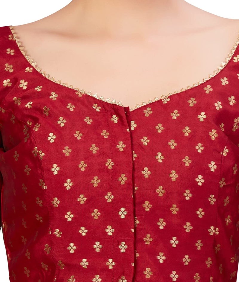 Studio Shringaar Women's Polyester Elbow Length Sleeves Banarasi Saree Blouse(Maroon, 44) - Image 5