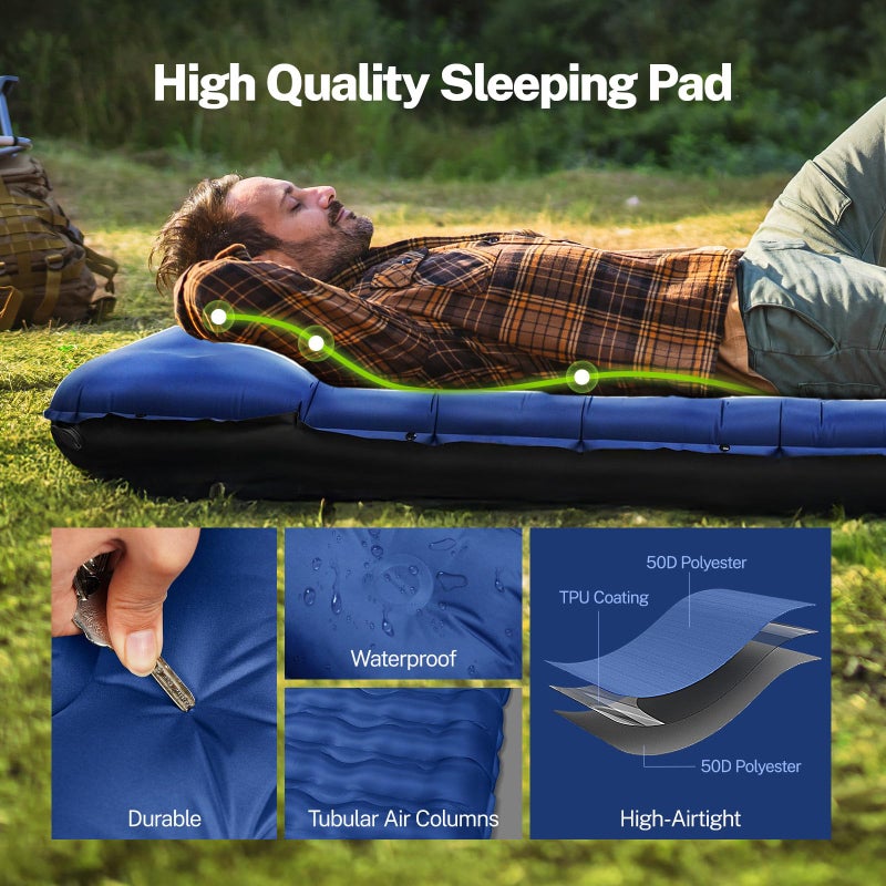 OGERY Sleeping Pad for Camping, 6" Extra-Thick Reinforced Camping Sleeping Pad with Pillows & Built-in Foot Pump, Ultralight Self Inflating Air Mattress Mat for Tent Hiking Essentials Gear - Image 4