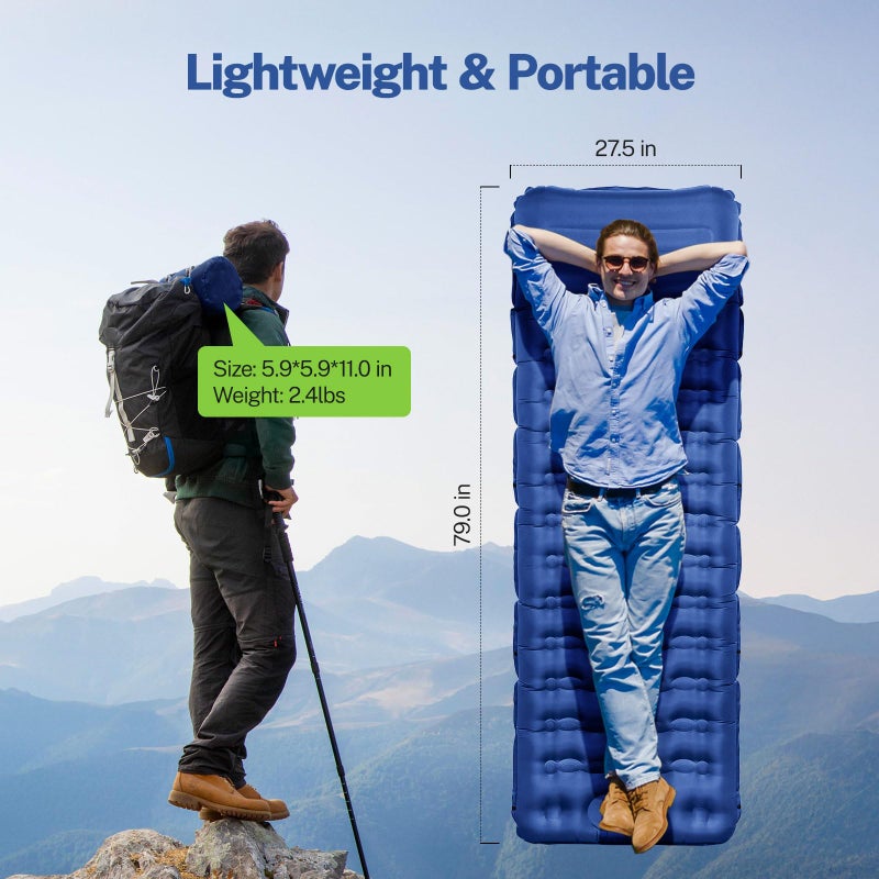OGERY Sleeping Pad for Camping, 6" Extra-Thick Reinforced Camping Sleeping Pad with Pillows & Built-in Foot Pump, Ultralight Self Inflating Air Mattress Mat for Tent Hiking Essentials Gear - Image 2