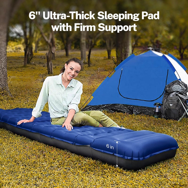 OGERY Sleeping Pad for Camping, 6" Extra-Thick Reinforced Camping Sleeping Pad with Pillows & Built-in Foot Pump, Ultralight Self Inflating Air Mattress Mat for Tent Hiking Essentials Gear - Image 3