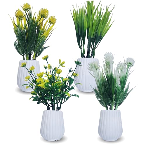 Flora Planet Artificial Plants with Pot for Home Decor, Realistic Looking Home Decoration Items for Living Room, Decor, Durable Plastic, Multi Variety, No Maintenance, 5cm X 14cm, Pack of 4 (4, Oval) - Image 1