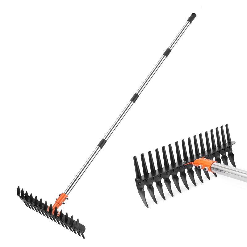 Lmaytech Garden Thatch Rake for Lawn, Heavy Duty Metal Thatching rake with Strong Handle, Wide 15inch Iron Dethatcher Rakes for Yard Leaf & Weed Clean, Soil Loose, Grass Groom - Image 1