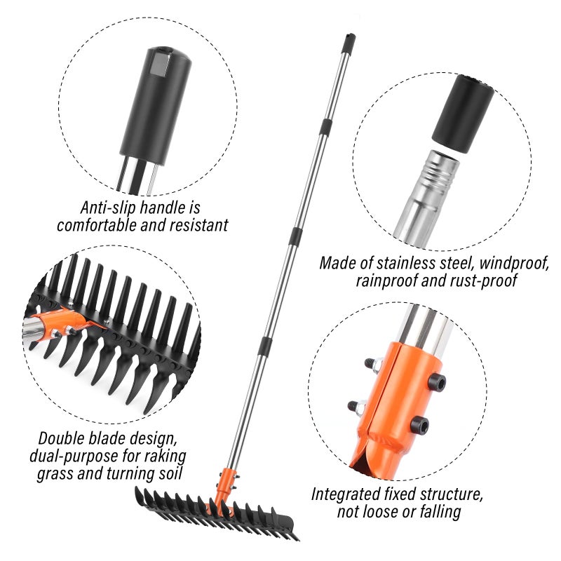 Lmaytech Garden Thatch Rake for Lawn, Heavy Duty Metal Thatching rake with Strong Handle, Wide 15inch Iron Dethatcher Rakes for Yard Leaf & Weed Clean, Soil Loose, Grass Groom - Image 2
