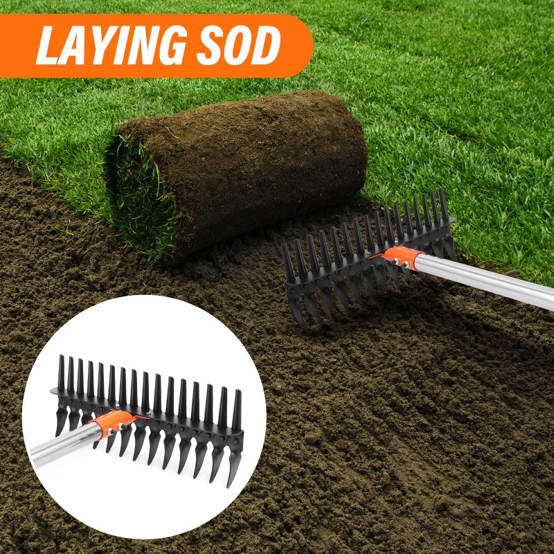 Lmaytech Garden Thatch Rake for Lawn, Heavy Duty Metal Thatching rake with Strong Handle, Wide 15inch Iron Dethatcher Rakes for Yard Leaf & Weed Clean, Soil Loose, Grass Groom - Image 5