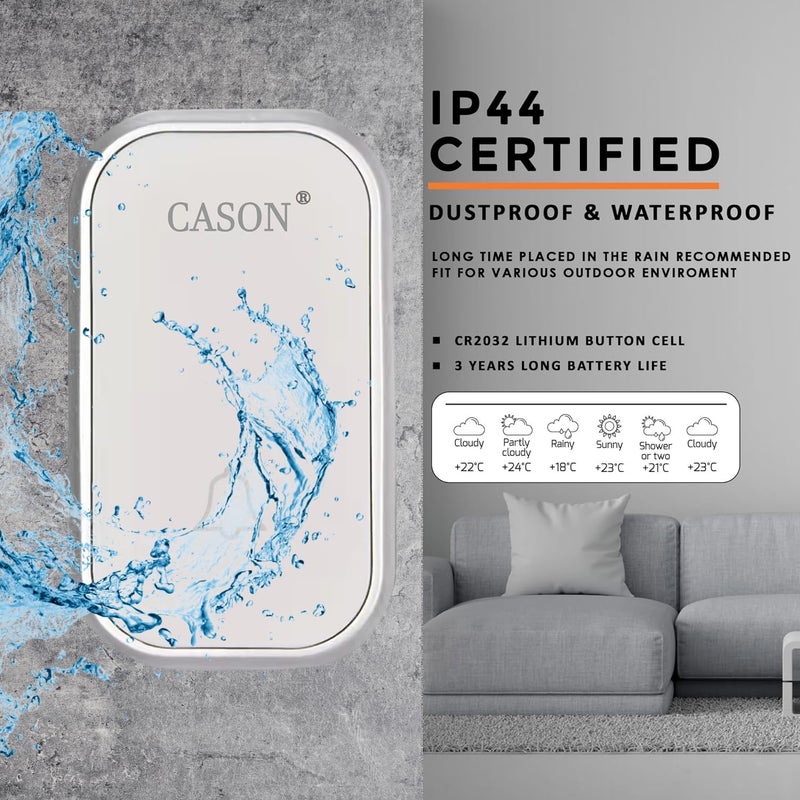 CASON جرس باب لاسلكي يعمل بالطاقة الذاتية بدون بطارية للمنازل مدى طويل / جرس اتصال لاسلكي، جرس عن بُعد مع نوع قابس في المقبس، يصل إلى مدى 1000 قدم (أبيض) - Image 5