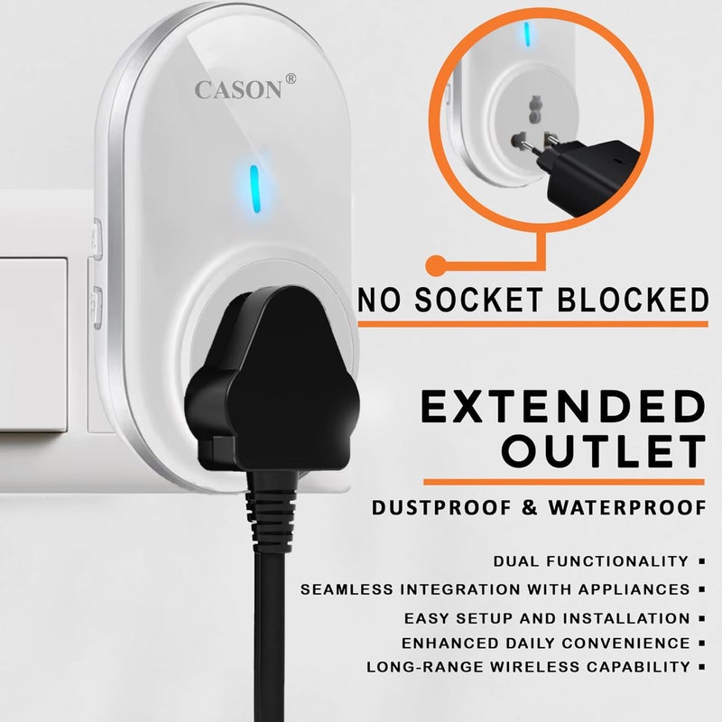 CASON جرس باب لاسلكي يعمل بالطاقة الذاتية بدون بطارية للمنازل مدى طويل / جرس اتصال لاسلكي، جرس عن بُعد مع نوع قابس في المقبس، يصل إلى مدى 1000 قدم (أبيض) - Image 2