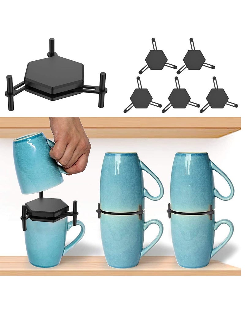 Excefore 6Pcs Coffee Mug Holder, Stackable Coffee Cup Organizer, Adjustable Drinkware Stacker Organizer, Reusable Kitchen Cup Storage Organizer for Cupboard Space Saver - Image 1