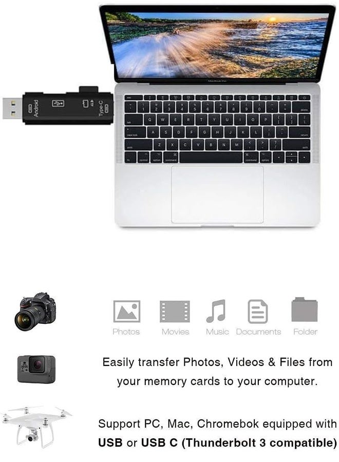 Tersely USB OTG USB C Card Reader, 5IN1 OTG to USB Memory SD Card Adapter Type-C, Micro USB for Micro SDXC, Micro SD, Micro SDHC, Mouse, Keyboard, U Flash for MacBook PC Tablets Smartphones with OTG - Image 4
