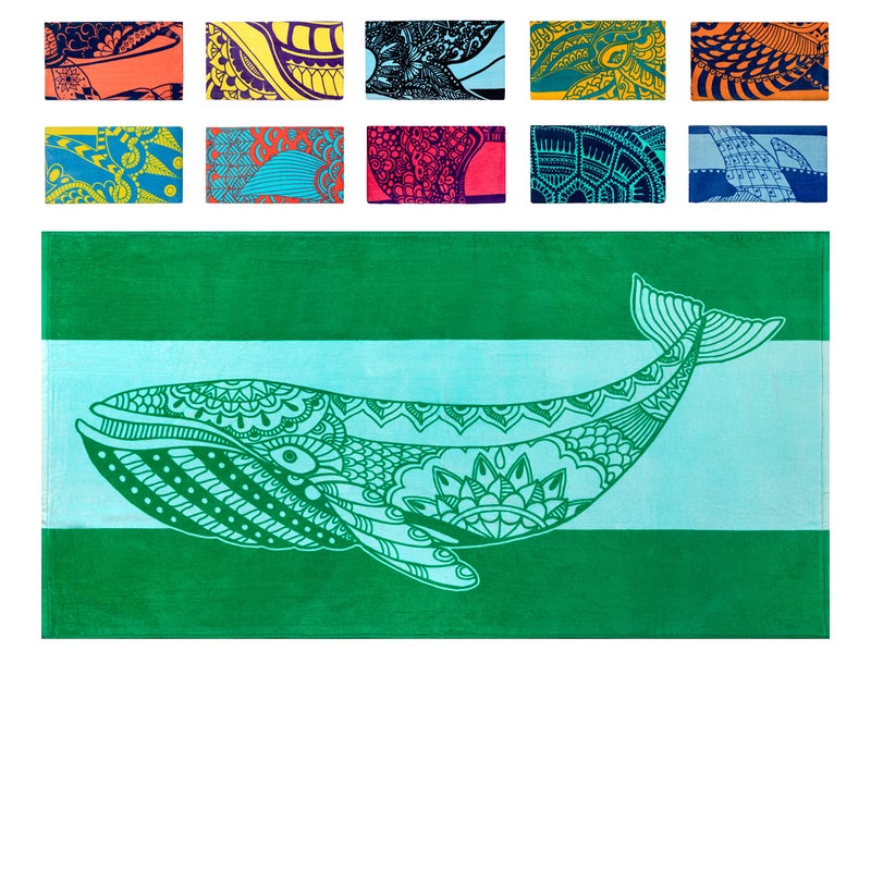 Nova Blue Whale Beach Towel 34 X 63  Green Oversized Quick Dry Towel With Whale Design  100 Cotton Sand Free Extra Large