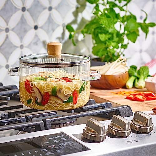 Le'raze Glass Cooking Pot with Lid - 1.6L(54oz) Heat Resistant Borosilicate Glass Cookware Stovetop Pot Set - Paella Pan Simmer Pot with Cover Safe for Soup, Milk, Baby Food - Image 3