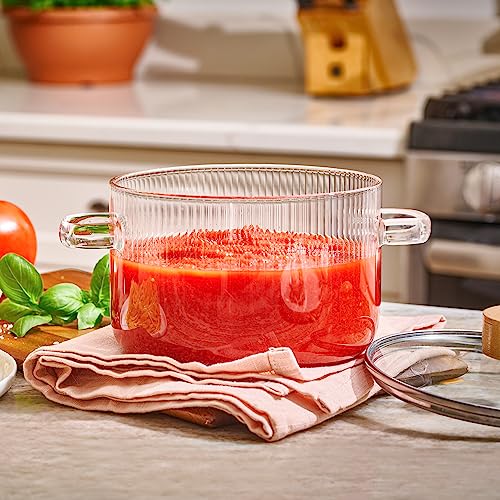 Le'raze Glass Cooking Pot with Lid - 1.6L(54oz) Heat Resistant Borosilicate Glass Cookware Stovetop Pot Set - Paella Pan Simmer Pot with Cover Safe for Soup, Milk, Baby Food - Image 2