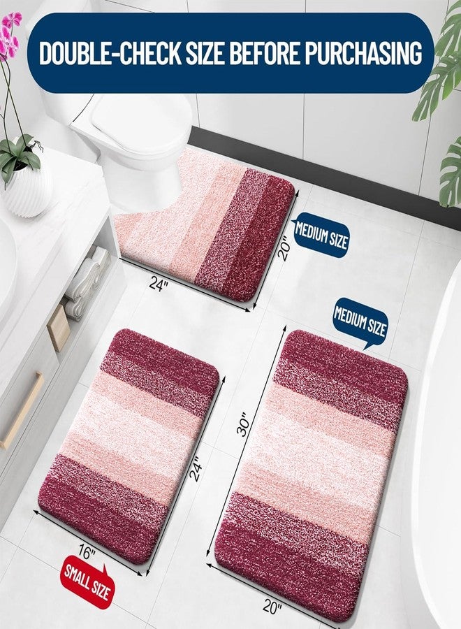 OLANLY Bathroom Rugs Sets 3 Piece, Soft Absorbent Microfiber Bath Mats and U-Shaped Contour Toilet Rug, Plush Shaggy Bath Mat Set for Bathroom (30"x20"+24"x16"+24"x20", Red) - Image 3