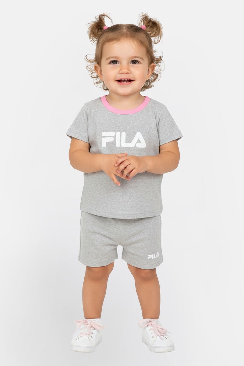 FILA Toddlers Girl 2Pcs Brand Logo Outdoor T-Shirt And Shorts Set, Grey - Image 1