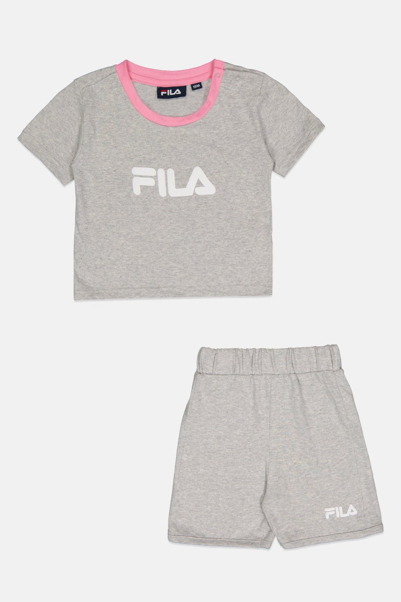 FILA Toddlers Girl 2Pcs Brand Logo Outdoor T-Shirt And Shorts Set, Grey - Image 3