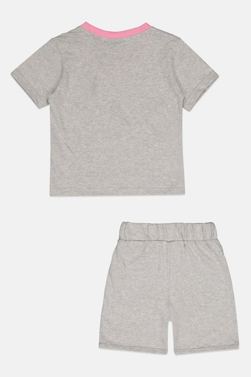 FILA Toddlers Girl 2Pcs Brand Logo Outdoor T-Shirt And Shorts Set, Grey - Image 2