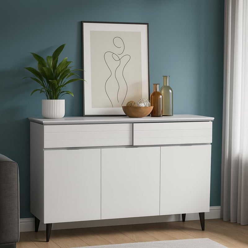 Harmony Home خزانة جانبية من الخشب الهندسي من هارموني هوم - طاولة كونسول عصرية مع 2 درج ومساحة تخزين متعددة الرفوف - Image 3