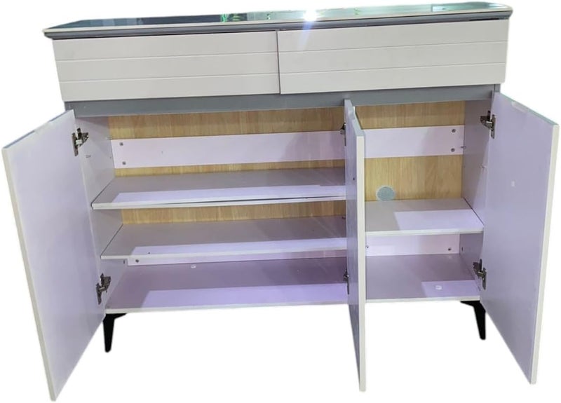 Harmony Home خزانة جانبية من الخشب الهندسي من هارموني هوم - طاولة كونسول عصرية مع 2 درج ومساحة تخزين متعددة الرفوف - Image 4