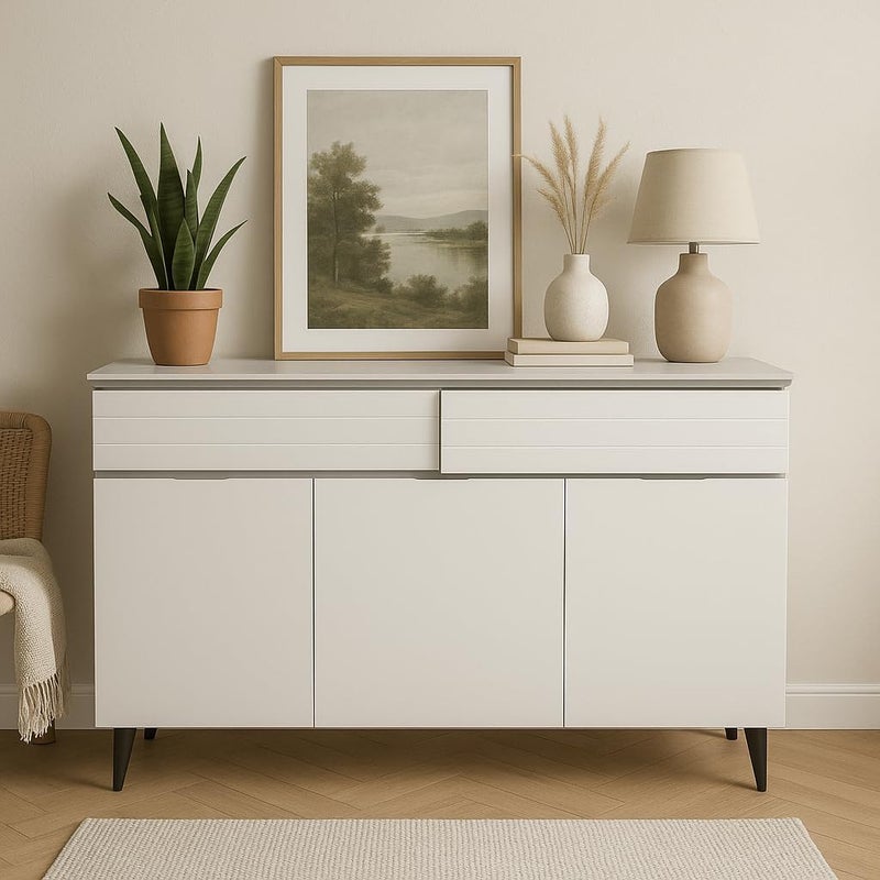 Harmony Home خزانة جانبية من الخشب الهندسي من هارموني هوم - طاولة كونسول عصرية مع 2 درج ومساحة تخزين متعددة الرفوف - Image 1