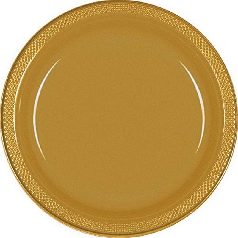 Amscan Vibrant Round Gold Plastic Plates - 7" (Pack of 20) - Premium Quality Design, Ideal for Any Event or Party - Image 2