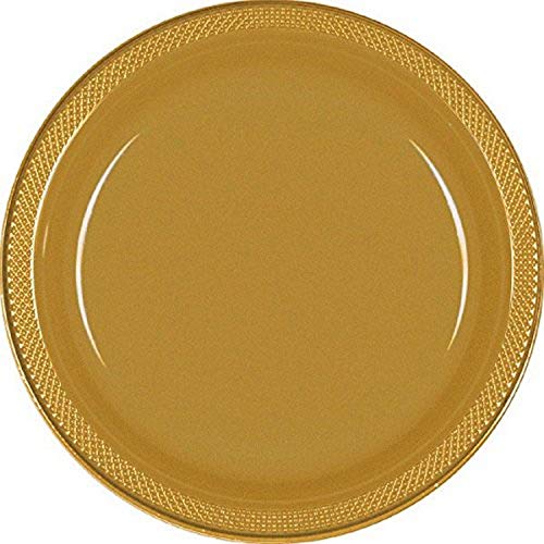 Amscan Vibrant Round Gold Plastic Plates - 7" (Pack of 20) - Premium Quality Design, Ideal for Any Event or Party - Image 1
