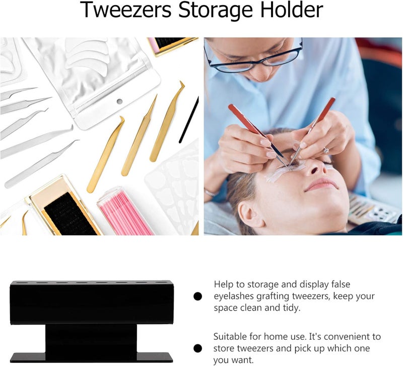 TPGP FRCOLOR 8 Holes Tweezer Stand Holder - Acrylic Lash Extension Supplies Organizer (Black) - Image 5