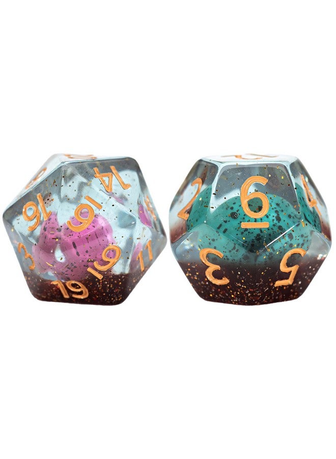 Gate Keeper Games and Dice: Inclusion Dice: Dinosaur Eggs - 7pc RPG Set, Multi-Colored Dino Eggs & Brown Glitter in Clear Resin, Role Playing Games - Image 3