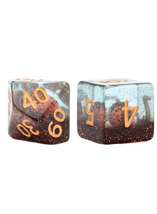 Gate Keeper Games and Dice: Inclusion Dice: Dinosaur Eggs - 7pc RPG Set, Multi-Colored Dino Eggs & Brown Glitter in Clear Resin, Role Playing Games - Image 5
