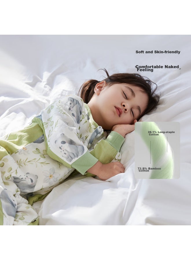 Wellber Baby Sleeping Bag, Children's Front 6 Back 4 Bamboo Cotton Gauze Split-leg Pajamas, Infant Anti-kick Blanket, Spring Autumn Summer Panda Sticker, Size M - Image 3