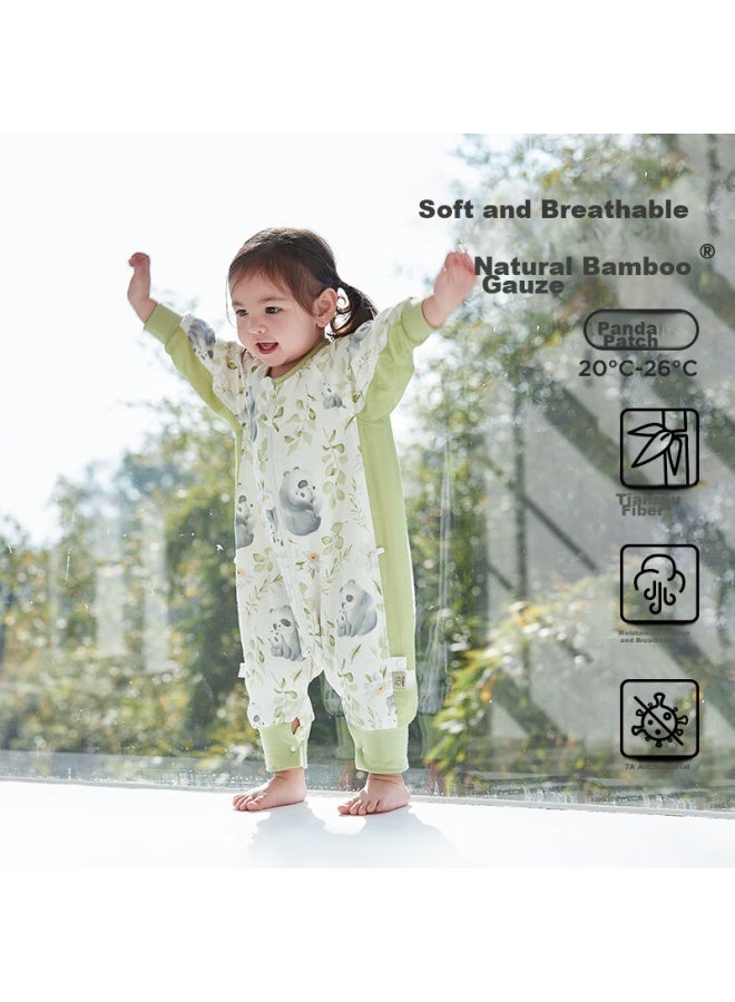 Wellber Baby Sleeping Bag, Children's Front 6 Back 4 Bamboo Cotton Gauze Split-leg Pajamas, Infant Anti-kick Blanket, Spring Autumn Summer Panda Sticker, Size M - Image 1